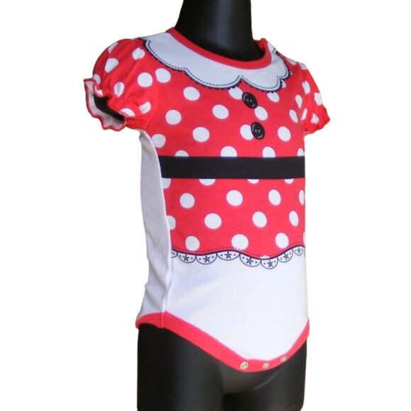 DISNEY Minnie Mouse Bodysuit, 6-9M, SS, Polka Dots. Summery - Picture 2 of 7